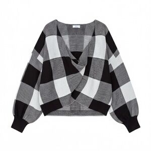 Ardene Buffalo Plaid Twist Front Pullover Balloon Sleeve Sweater Women’s Medium